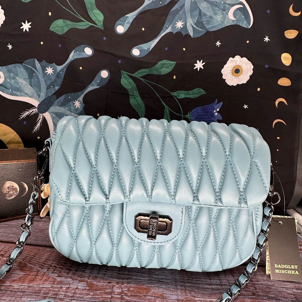 BADGLEY MISCHKA Blue Quilted Vegan Leather Bag NWT